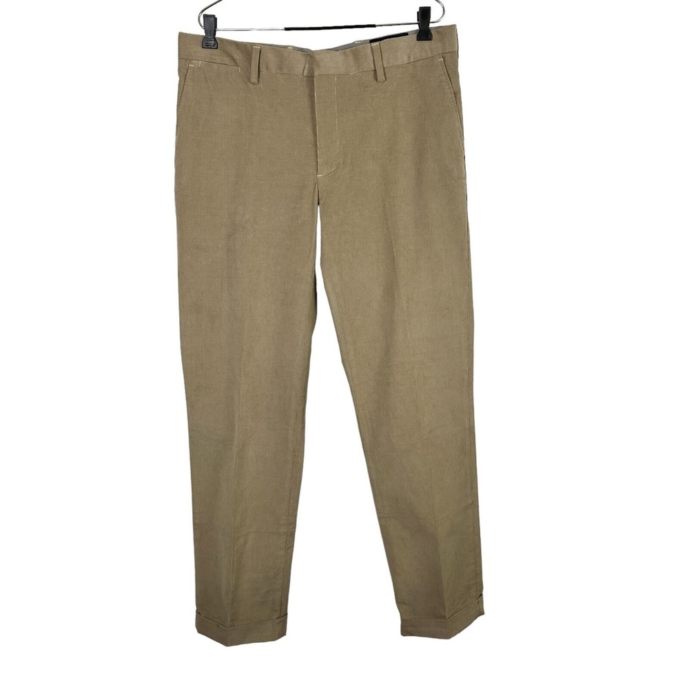 LANDS' END Mens Tan Khaki CORDUROY PANTS 35 X 31 Cuffed Tailored Fit Office